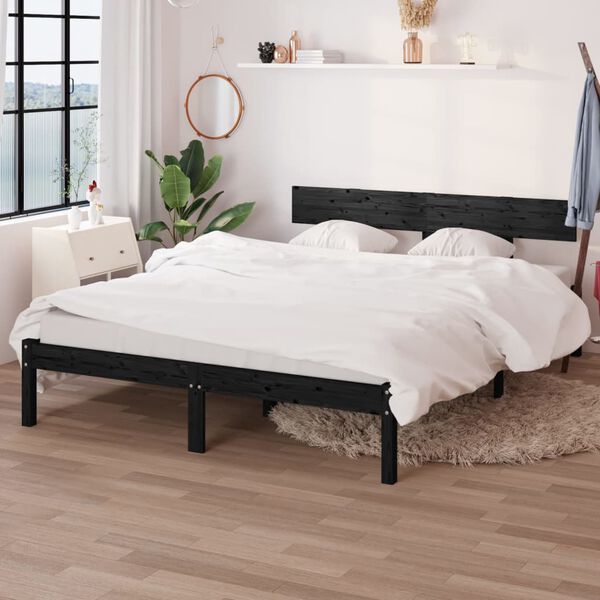 vidaXL Bed Frame without Mattress Black Solid Wood 140x190 cm