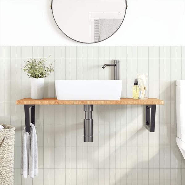 vidaXL Basin Shelf Wall Mounted Steel and Solid Wood Oak