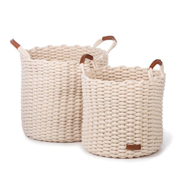 KidsDepot 2 Piece Baskets Set Korbo L Cotton White