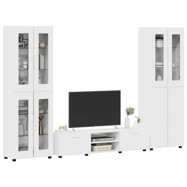 vidaXL TV Cabinet Set with Drawer High Gloss White Engineered Wood