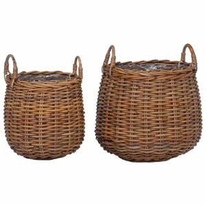 vidaXL Planter Basket with Storage 2 pcs Brown Lacak Rattan