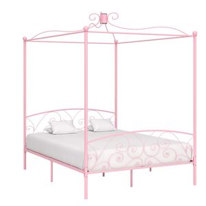 vidaXL Canopy Bed Frame without Mattress Pink Metal 160x200 cm