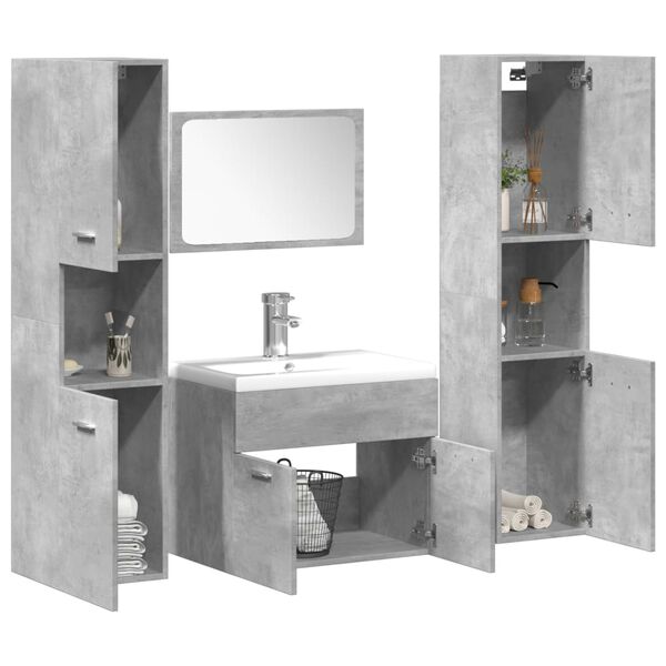 vidaXL 4 Piece Bathroom Furniture Set Concrete Grey Engineered Wood
