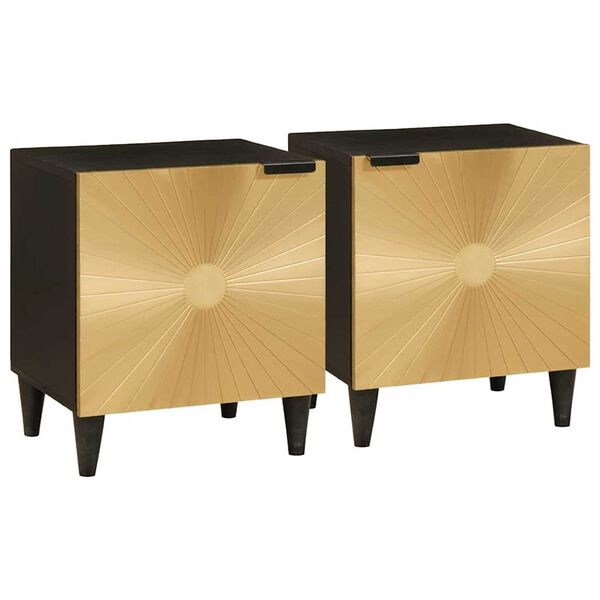 vidaXL Bedside Cabinet 2 pcs Black and Gold 40 x 33.5 x 46 cm