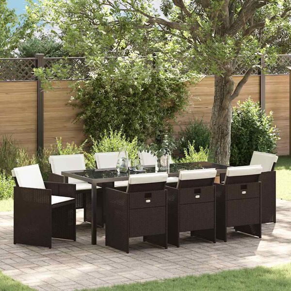 vidaXL Garden Dining Set 9 pcs Brown Poly Rattan