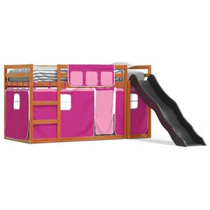vidaXL Bunk Bed without Mattress with Slide and Curtains Pink 90x200 cm
