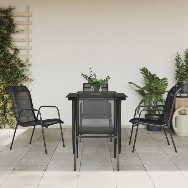 vidaXL 5 Piece Garden Dining Set Black Steel and Textilene