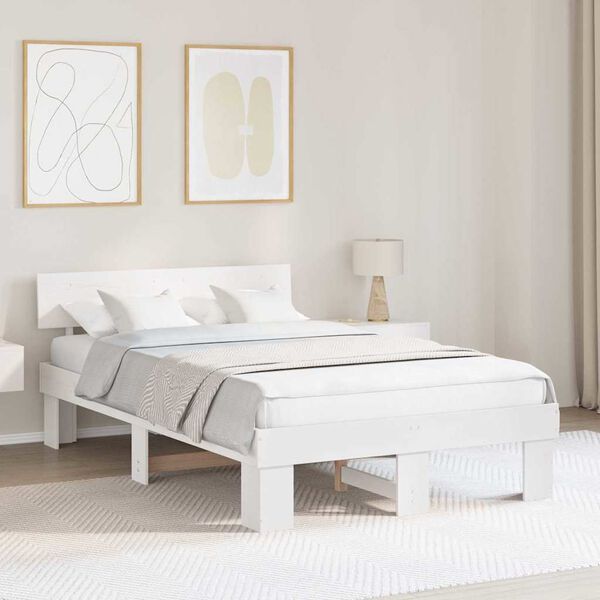 vidaXL Bed Frame with Headboard White 140 x 190 cm Solid Pine Wood