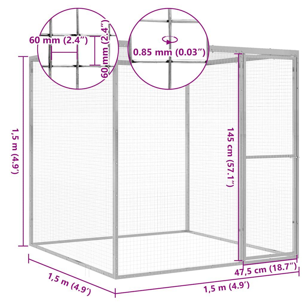 vidaXL Cat Cage 1.5x1.5x1.5 m Galvanised Steel