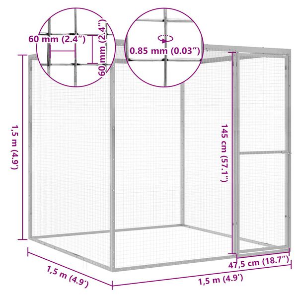 vidaXL Cat Cage 1.5x1.5x1.5 m Galvanised Steel
