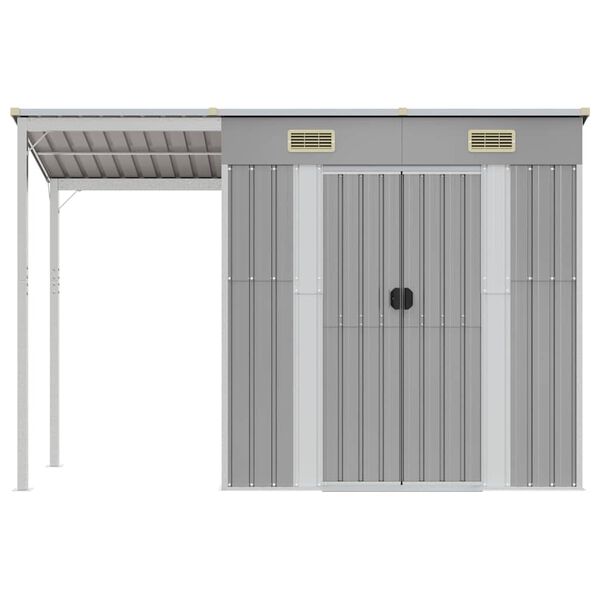 vidaXL Garden Shed with Extended Roof Light Grey 277x107x181 cm Steel