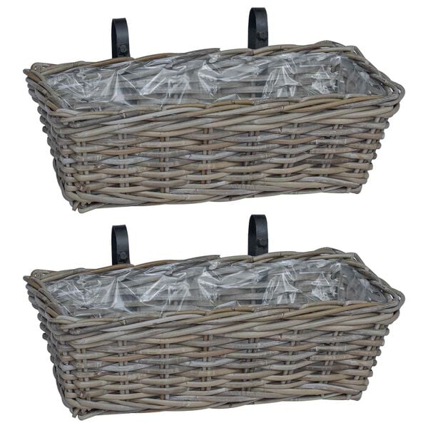 vidaXL Hanging Planter Basket 2 pcs Grey 48 x 22 x 15 cm Lacak Rattan