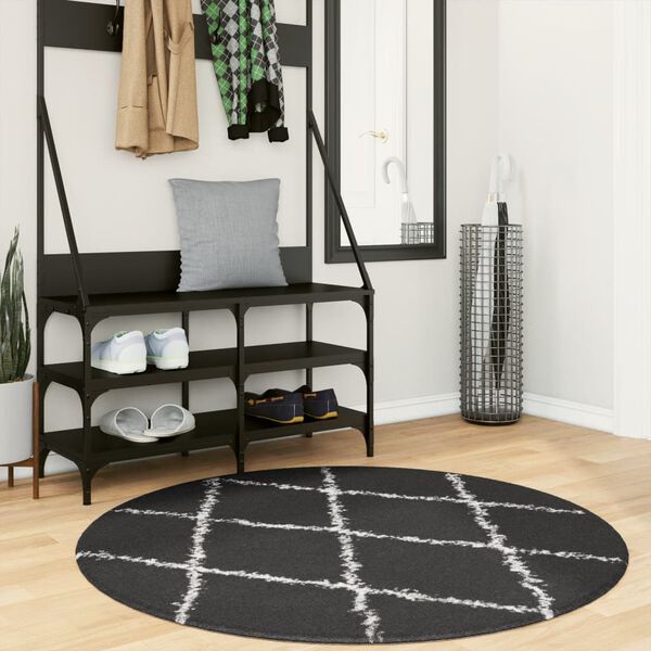 vidaXL Shaggy Rug PAMPLONA High Pile Modern Black and Cream &Oslash; 120 cm