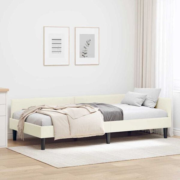 vidaXL Corner Bed Frame with Headboard Cream 90 cm x 200 cm Velvet