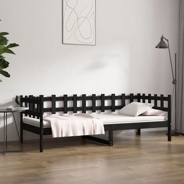 vidaXL Day Bed without Mattress Black 90x200 cm Solid Wood Pine