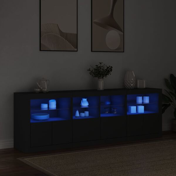 vidaXL Sideboard with LED Lights Black 202x37x67 cm