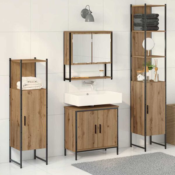 vidaXL Bathroom Furniture Set with Shelf 4 pcs Brown Engineered wood