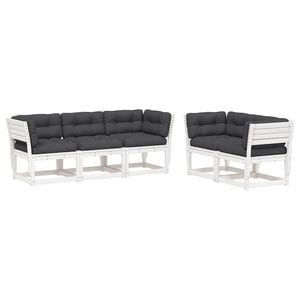 vidaXL 5 Piece Garden Sofa Set with Cushions White Solid Wood Pine