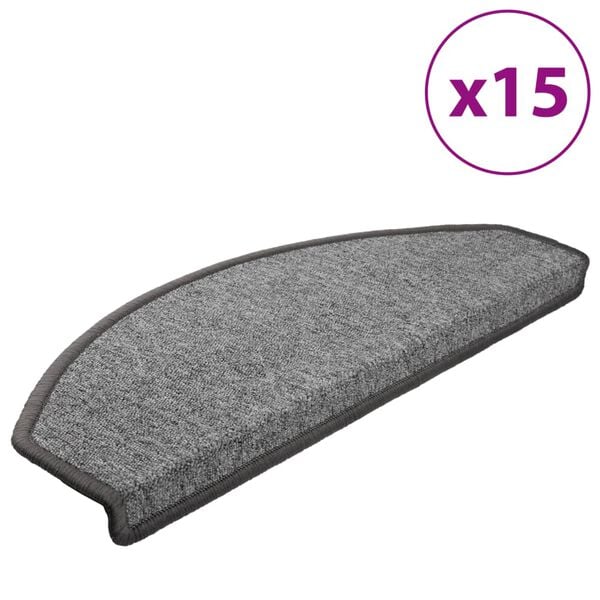 vidaXL Stair Mats 15 pcs 65x24x4 cm Dark Grey Half Round Large
