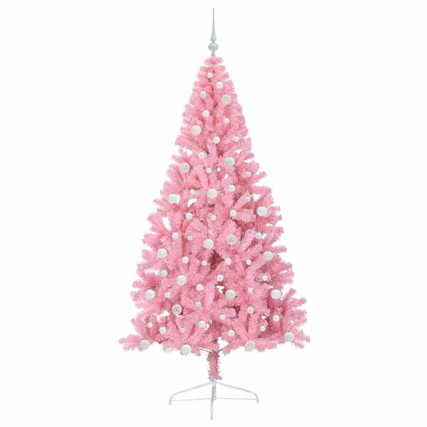 vidaXL Artificial Pre-lit Christmas Tree with 300 LEDs Pink 210 cm PVC