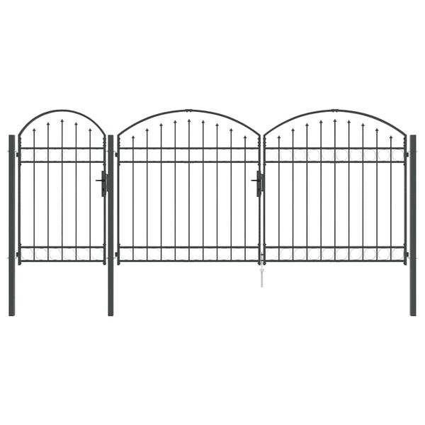 vidaXL Garden Fence Gate with Arched Top Grey 400 x 100 cm Steel