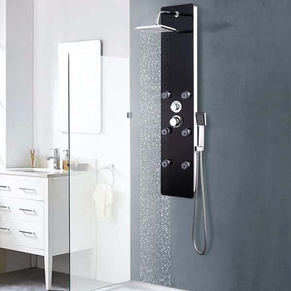 vidaXL Shower Panel Unit Glass 25x44.6x130 cm Black
