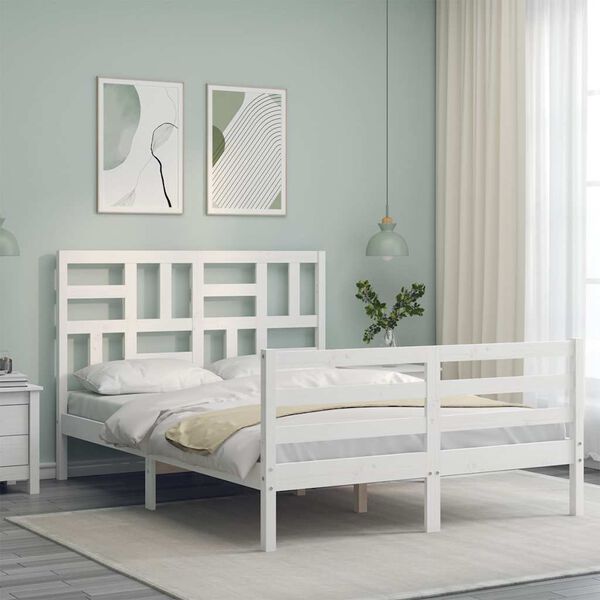 vidaXL Bed Frame without Mattress White 140x190 cm Solid Wood