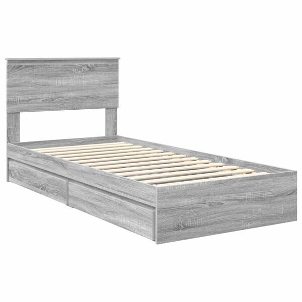 vidaXL Storage Bed with Drawer Grey Sonoma 90 x 190 cm Engineered Wood