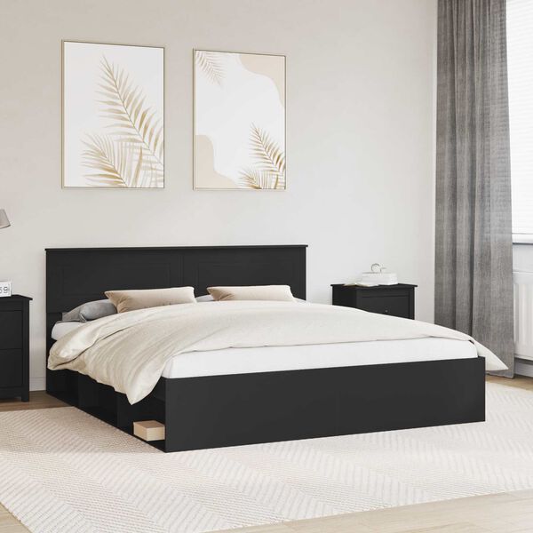 vidaXL Bed Frame with Headboard Black 180 x 200 cm Engineered wood
