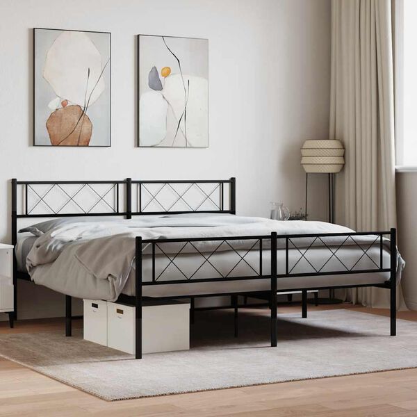 vidaXL Metal Bed Frame without Mattress with Footboard Black 120x190cm