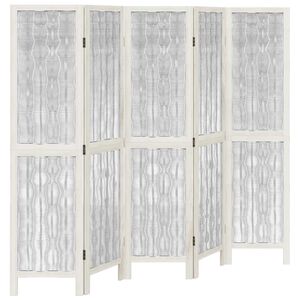 vidaXL Room Divider 5 Panels White Solid Wood Paulownia