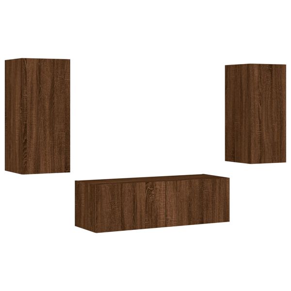 vidaXL 3 Piece TV Wall Cabinets with LED Lights Brown Oak