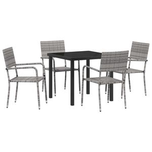 vidaXL Garden Dining Set with Cushion 5 pcs Grey Poly Rattan