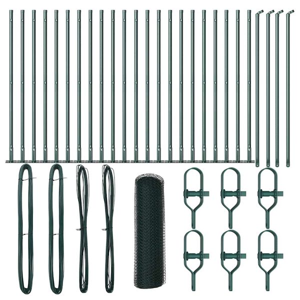 vidaXL Fence with Posts Green 0.5 x 50 m PVC-coated steel