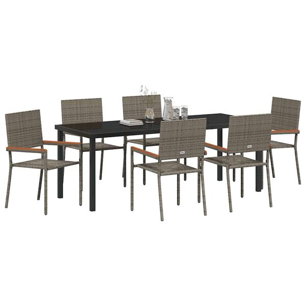 vidaXL Garden Dining Set with Cushion 7 pcs Grey Poly Rattan