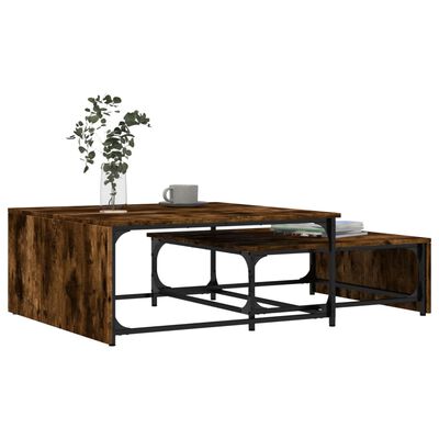 vidaXL Nesting Coffee Tables 2 pcs Smoked Oak Engineered Wood and Metal