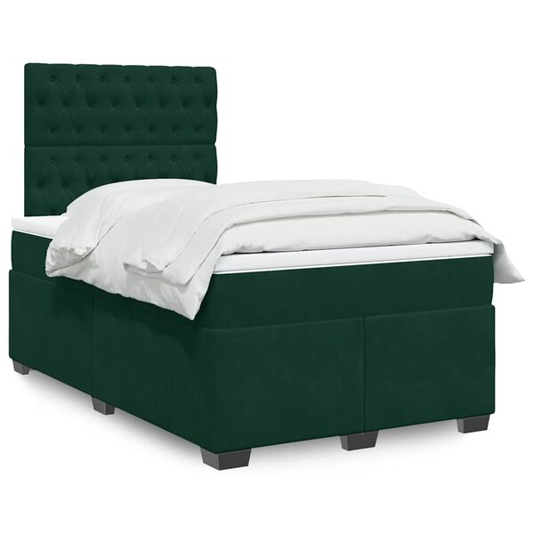 vidaXL Box Spring Bed with Mattress Dark Green 120x200 cm Velvet