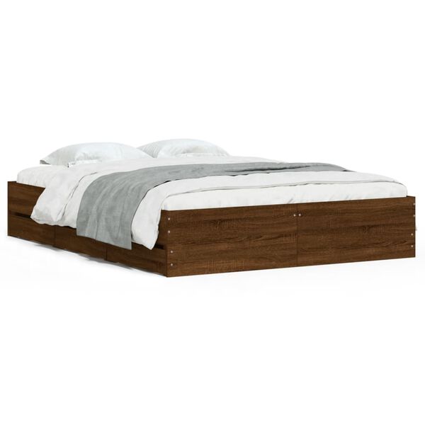 vidaXL Bed Frame with Drawers without Mattress Brown Oak 140x200 cm