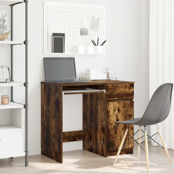 vidaXL Desk Smoked Oak 86x49x76 cm Engineered Wood