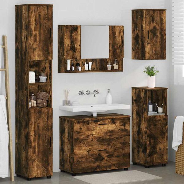 vidaXL Bathroom Furniture Set with Drawer with Shelf 5 pcs Smoked Oak