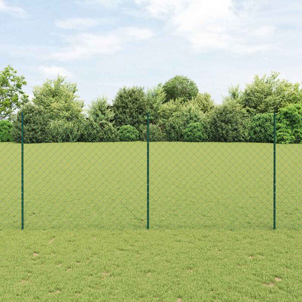 vidaXL Fence with Post Green 1.4 x 10 m Steel and PVC