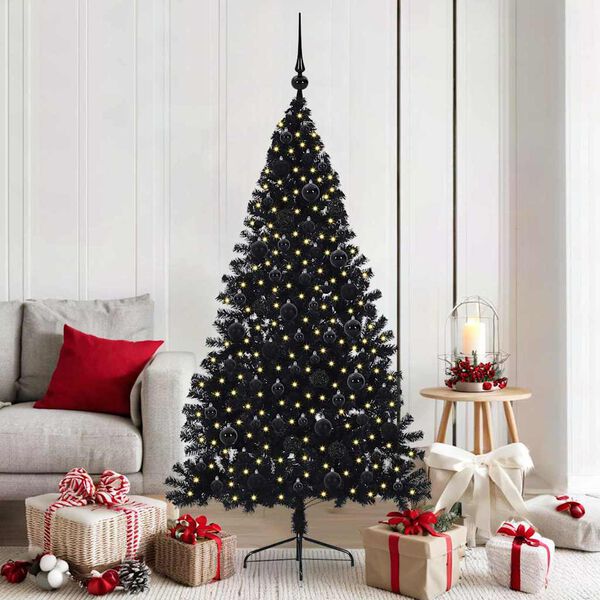 vidaXL Artificial Pre-lit Christmas Tree Black 180 cm PVC