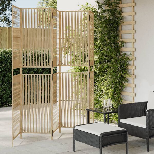 vidaXL Room Divider 5 Panels Beige Poly Rattan