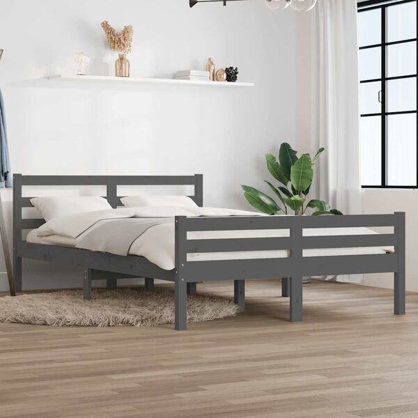vidaXL Bed Frame without Mattress Grey Solid Wood 140x200 cm