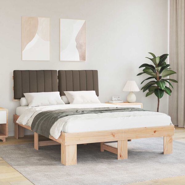 vidaXL Bed Frame with Upholstered Headboard Taupe 135 x 190 cm