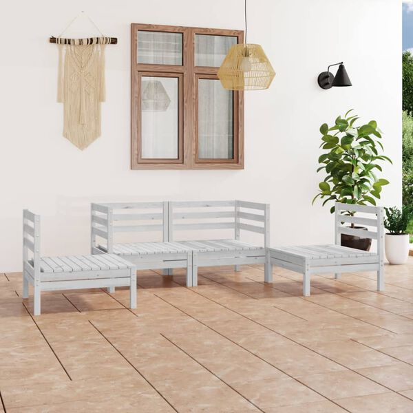 vidaXL 4 Piece Garden Lounge Set White Solid Pinewood