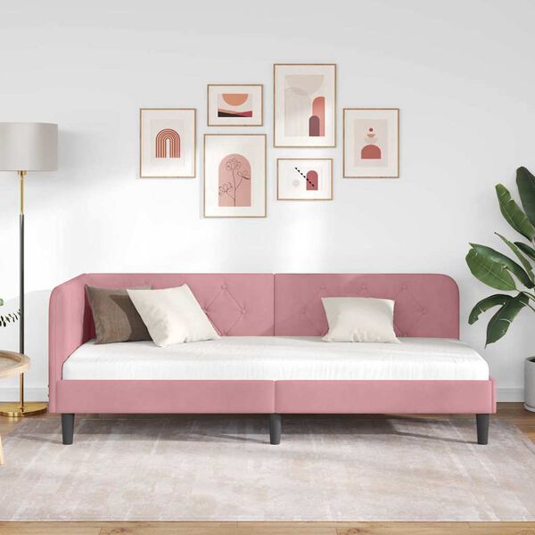 vidaXL Corner Bed Frame with Headboard Pink 80 x 200 cm Velvet