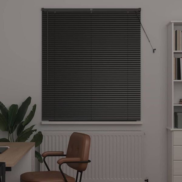 vidaXL Window Blind with Curtains Manual Black Aluminium