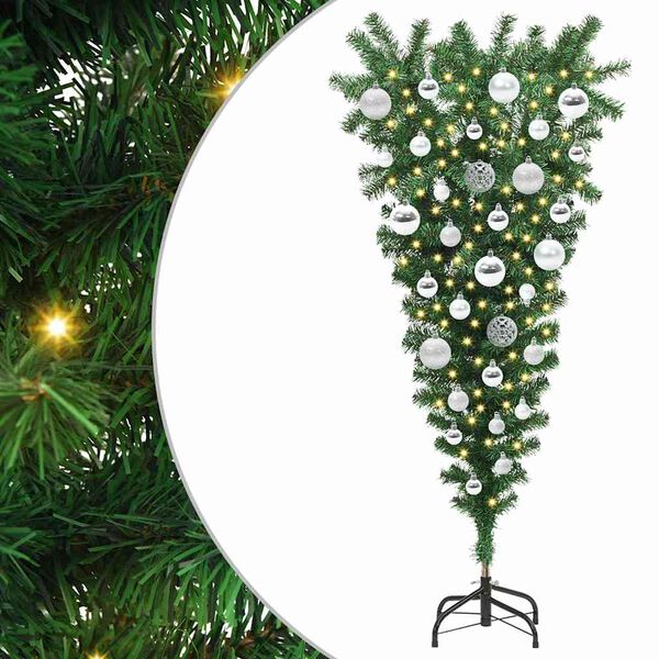 vidaXL Upside-down Artificial Pre-lit Christmas Tree with Ball Set PVC