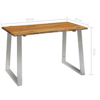 vidaXL Dining Table 120x65x75 cm Solid Acacia Wood and Stainless Steel
